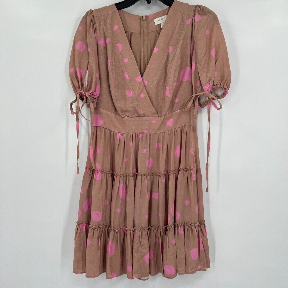 Ted Baker Women's Stefina Dot Print Tiered Ruffle Mini Dress sz 1/S US 4 NWT